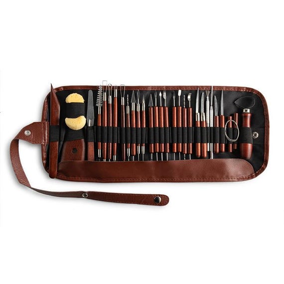 30pcs DIY Clay Pottery Tool Set Drill Pen Ceramics Sculpting Carving Sculpture Craft Wooden Handle Modeling Kit