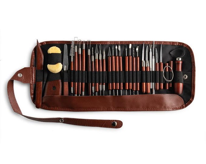 30pcs DIY Clay Pottery Tool Set Drill Pen Ceramics Sculpting Carving Sculpture Craft Wooden Handle Modeling Kit