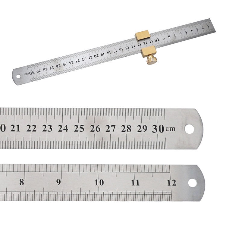 Mesee 4-Piece Ruler Positioning Blocks – Adjustable Thickness Stop Fence For Woodworking, Scribing, And Marking (Red & Gold