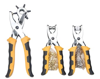 3 In1 Leather Belt Hole Punch+ Eyelet Plier +Snap Button Grommet Setter Tool Kit Round 2.5/3/3.5/4/4.5/5mm