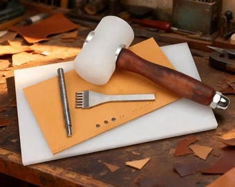 Leather Stamping Tool Set Rubber Mallet and Stamping Pad for Leather Craft Punching Protection Kit