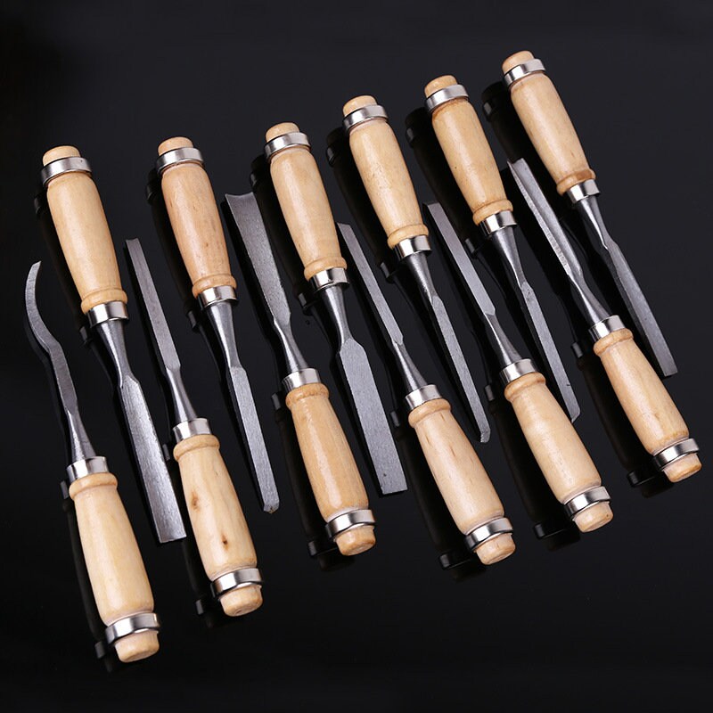 Cannon 12-Piece Wood Carvers Chisel Set – Wooden Handles, Essential Woodworking Tools