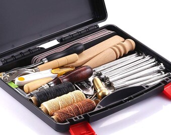 59 Pcs/Set Leather Craft Hand Tools Kit for Hand Sewing Stitching Stamping Saddle DIY Making Leather Tools Set Leathercraft Tool