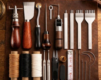 Leather Working Tools Kit, Hand Stitching Leather Craft Tool Set, Punching Sewing Carving Tools