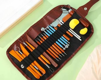 Wooden Handle Pottery Tool Set for Clay Sculpting & Carving Craft Kit