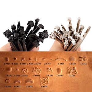 20 PCS Leather Stamping Tools, Different Shape Saddle Making Stamp Punch Set, Stamp Punch Set Carving Leather Craft Stamp Tools