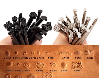 20 PCS Outils d’estampage en cuir, différentes formes Selle Fabrication Stamp Punch Set, Stamp Punch Set Carving Leather Craft Stamp Tools