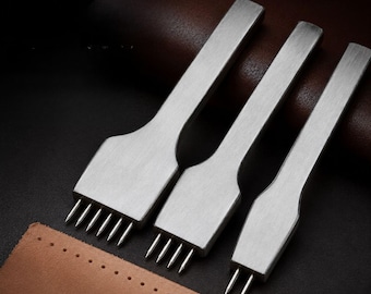 Round Leather Hole Chisel, 3/4/5mm Spacing, Punch Tool for Leather Craft Stitching