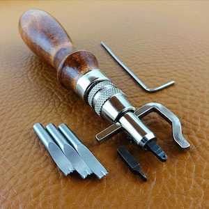 7Pcs Adjustable Stitching Groover and Creasing Edge Beveler, 7 in 1 Leather Skiving Grooving Tools, Leather Working Tools Kit