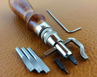 7Pcs Adjustable Stitching Groover and Creasing Edge Beveler, 7 in 1 Leather Skiving Grooving Tools, Leather Working Tools Kit