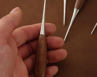 Wooden Handle Leather Awl, Positioning and Hole Enlarging for Leather Craft