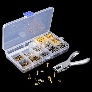 360 Pcs Kit 3 Sizes Leather Rivets Double Cap Rivet Tubular Metal Studs with 4 Fixing Set Tools for DIY Leather Craft, 4 Colors