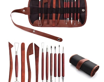 12pcs DIY Clay Pottery Tool Set Drill Pen Ceramics Sculpting Carving Sculpture Craft Wooden Handle Modeling Kit