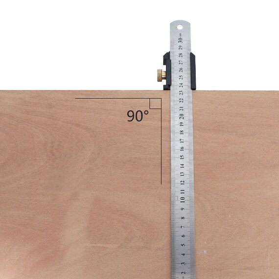 30cm Steel Ruler With Brass Slide Block & Scriber – Satin-Plated Woodworking Marking & Measuring Tool (Inch & CM Scales)