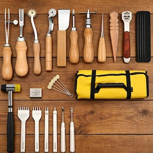 Ett set läderverktygssats med hålslagare för lädersnideri DIY handgjorda hantverkstillbehör
