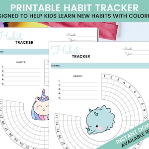PRINTABLE HABIT TRACKER | Kids Habit Tracker | Undated | Dinosaur | Unicorn | My First Habit Tracker | Learn Habits | Coloring