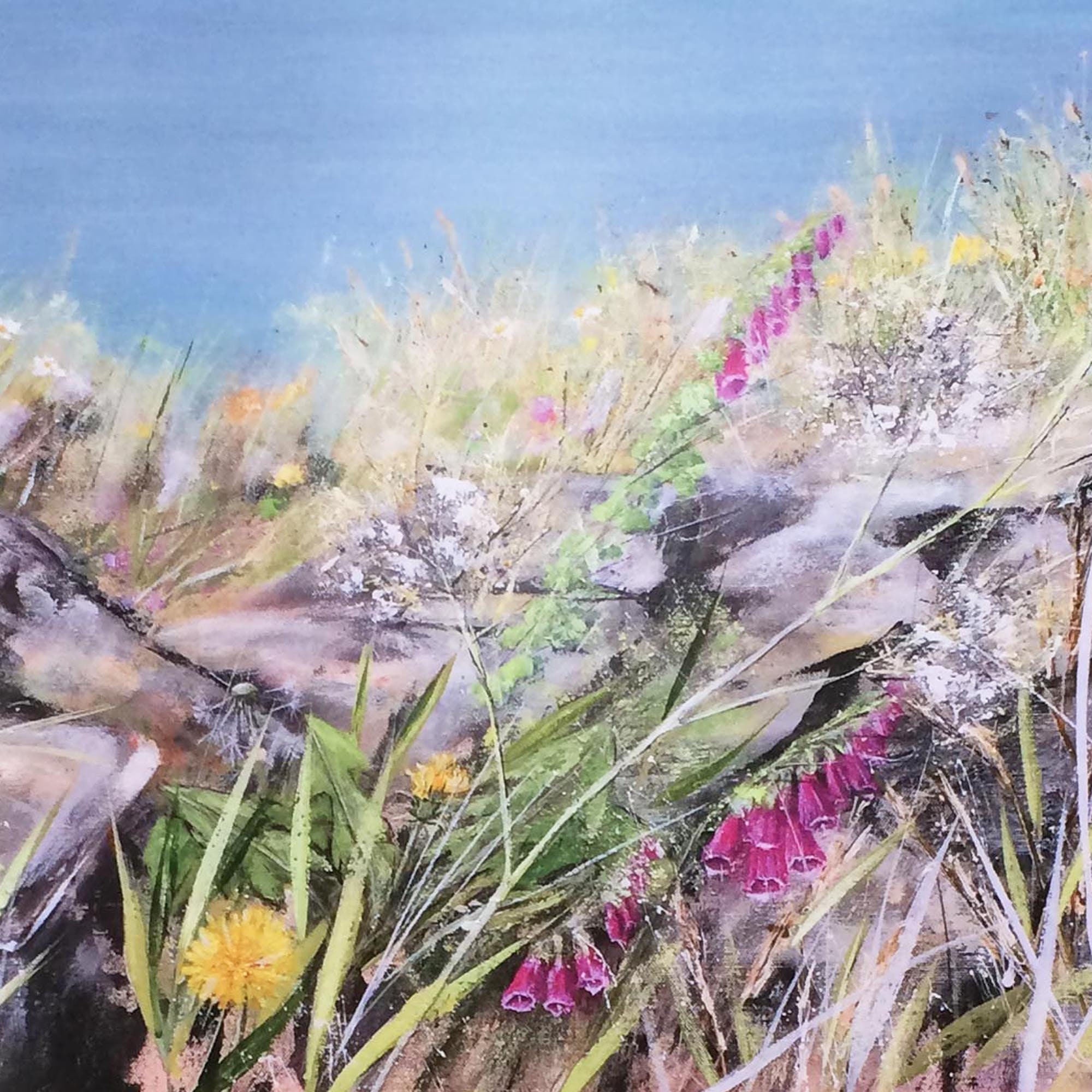 Cornish Cliff Card, Flower Meadow Greeting Card, Blank Greeting Card