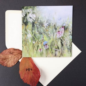 Flower Meadow Greeting Card, Blank Greeting Card, Wildflower Card, Square Greeting Card, Echinacea Flower Card image 4