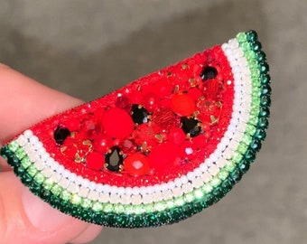 Hand-beaded Watermelon Brooch Pin Embroidered Watermelon Palestine Broach Sparkly Half Watermelon Lapel Brooch Gift 4 Falasteen Supporter