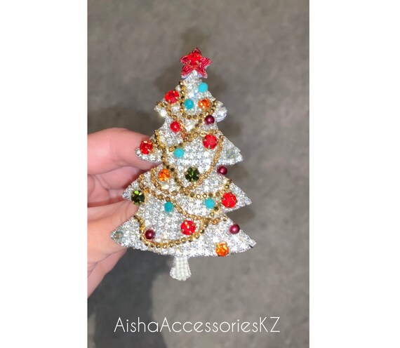 Sparkly Christmas Tree Brooch Pin Handmade Fir Tree Broach