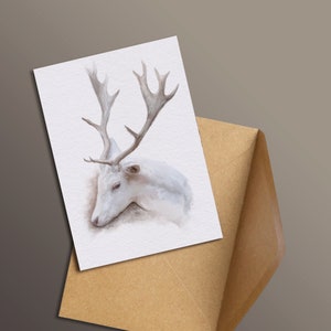 Klappkarte mit Umschlag – Weisser Hirsch, Krafttier, Natur, Grusskarte, Geschenkkarte, Karte, Kunstkarte, Kunst, Malerei, Geschenk