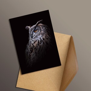 Klappkarte mit Umschlag – Uhu, Eule, Krafttier, Natur, Grusskarte, Geschenkkarte, Karte, Kunstkarte, Kunst, Malerei, Geschenk