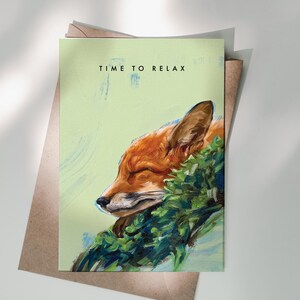Carte pliante avec enveloppe - Temps de détente, renard, renard roux, nature, carte de voeux, carte cadeau, carte, art, peinture, cadeau