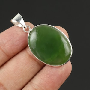 Serpentine Pendant, Silver Brass Pendant Jewelry, Oval Shape Pendant, Green Serpentine Gemstone Pendant, Crystal Pendant, Handmade Pendant