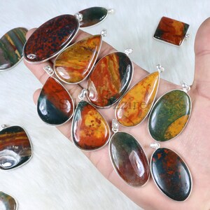 Bloodstone Gemstone Pendant, Mix Shape Pendant, Silver Plated Pendant, Bezel Pendant, Green Red Bloodstone Pendant, Bail Pendant Jewelry