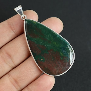Bloodstone Bezel Pendant: Sterling Silver Plated Gemstone Necklace