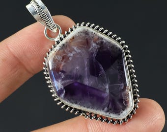 Amethyst Anhänger Schmuck, Kristall Anhänger, Trapiche Amethyst Anhänger, Sterling Silber Schmuck, Spannzange Anhänger, Geburtstag Geschenk für Sie