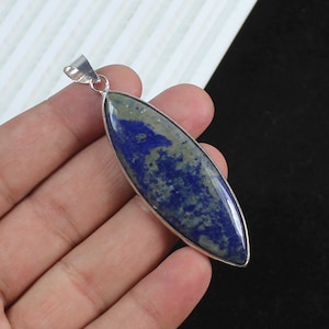 Lapis Lazuli Pendant Silver Brass Pendant Marquise Pendant Lapis Lazuli Gemstone Pendant Blue Lapis Pendant Bezel Pendant girls Necklace