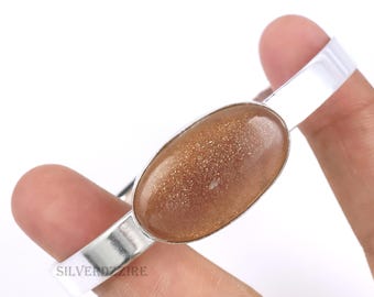Sunstone Bangle Bracelet, Cuff Bracelet, Silver Jewelry, Sterling Silver Bangle, Sunstone Gemstone Bangle, Silver Bangles, Handmade Bangle