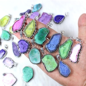 Solar Quartz Slice Pendant Rainbow Solar Quartz Pendant Sterling Silver Pendant Collet Pendant Solar Quartz Gemstone Pendant Women Pendant