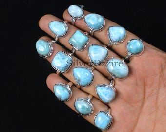 Larimar Rings Mix Shape Ring Collet Ring Sterling Silver Ring Birthstone Ring Minimalist Larimar Gemstone Ring Mix Size Rings For Women's