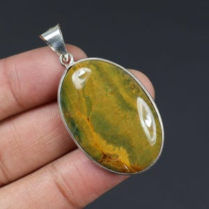 Yellow Ocean Jasper Pendant Silver Plated Pendant Oval Ocean Jasper Gemstone Pendant Handmade Pendant Ocean Jasper Jewelry Necklace For Girl