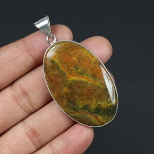 Ocean Jasper Pendant Sterling Silver Pendant Oval Ocean Jasper Gemstone Pendant Bezel Pendant Ocean Jasper Jewelry Handmade Pendant Gift