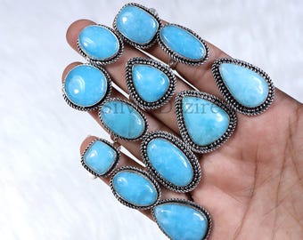 Blue Hemimorphite Ring Sterling Silver Ring Natural Blue Smithsonite Ring Collet Ring Hemimorphite Gemstone Ring Handmade Ring Gift For Her
