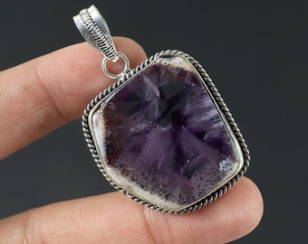 Trapiche Amethyst Scheibe Edelstein Anhänger, Spannzange Anhänger, Amethyst Schmuck, Kristall Amethyst Anhänger, Sterling Silber Boho Anhänger Schmuck