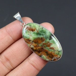 Chrome Chalcedony Pendant, Sterling Silver Pendant, Bezel Pendant, Natural Chrome Chalcedony Gemstone Pendant Oval Green Chalcedony Necklace