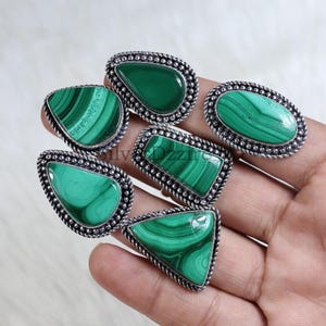 Malachite Ring Sterling Silver Ring Natural Green Malachite Gemstone Ring Collet Ring Handmade Ring Malachite Jewelry Ring Size 6 To 12&quot; US