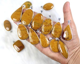 Yellow Ocean Jasper Pendant Mix Shape Bezel Pendant Sterling Silver Pendant Ocean Jasper Gemstone Pendant Necklace Ocean Jasper jewelry Gift