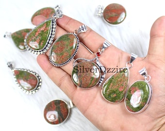 Unakite Jasper Gemstone Pendant, Collet Pendant, Anxiety Pendant, Sterling Silver Pendant Jewelry, Unakite Jasper Pendant, Women Necklace