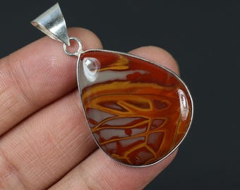 Noreena Jasper Pendant, Sterling Silver Pendant, Pear Noreena Jasper Gemstone Pendant, Bezel Pendant, Noreen Jasper Pendant Handmade Pendant