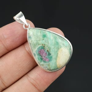 Ruby Fuchsite Necklace, Sterling Silver Bezel Boho Pendant, Green Ruby Fuchsite Gemstone Pendant, Statement Jewelry, Gift For Her