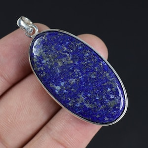 Blue Lapis Pendant Silver Plated Pendant Jewelry Lapis Lazuli Gemstone Pendant Oval Lapis Lazuli Pendant Bezel Pendant Lapis Necklace Gift
