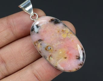 Natürlicher Pink Opal Sterling Silber Bezel Anhänger, handgemacht