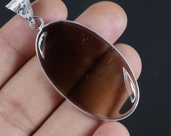 Smoky Quartz Gemstone Pendant, 925 Silver Plated Bezel Pendant