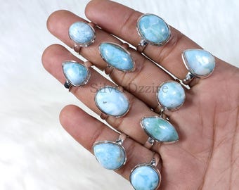 Larimar Gemstone Ring  Sterling Silver Ring Natural Blue Larimar Ring Mix Shape Larimar Jewelry Plane Collet Ring Wholesale Ring Girls Ring