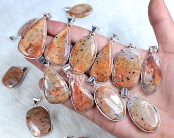 Orange Sodalite Pendant Jewelry, Mix Shape Bezel Pendant, Sterling Silver Pendant, Orange Stone Pendant, Sodalite Gemstone Necklace Jewelry